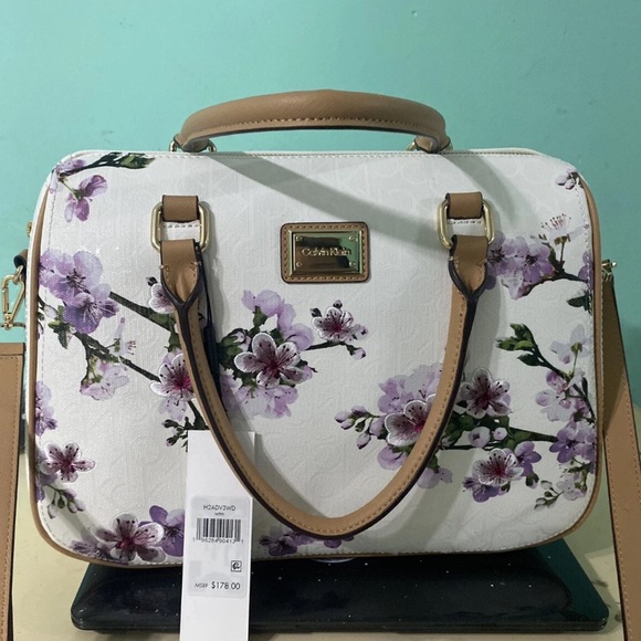 Calvin Klein Floral Cream and Pink Purple Shoulder Bag - Picture 1 of 10